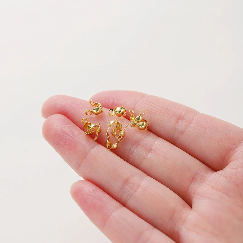 14K 18K Real Gold Plated Double Hole End Clasp Beads Open Cover Crimp Connector Beads For DIY Jewelry Making Necklace Component Vera Lux