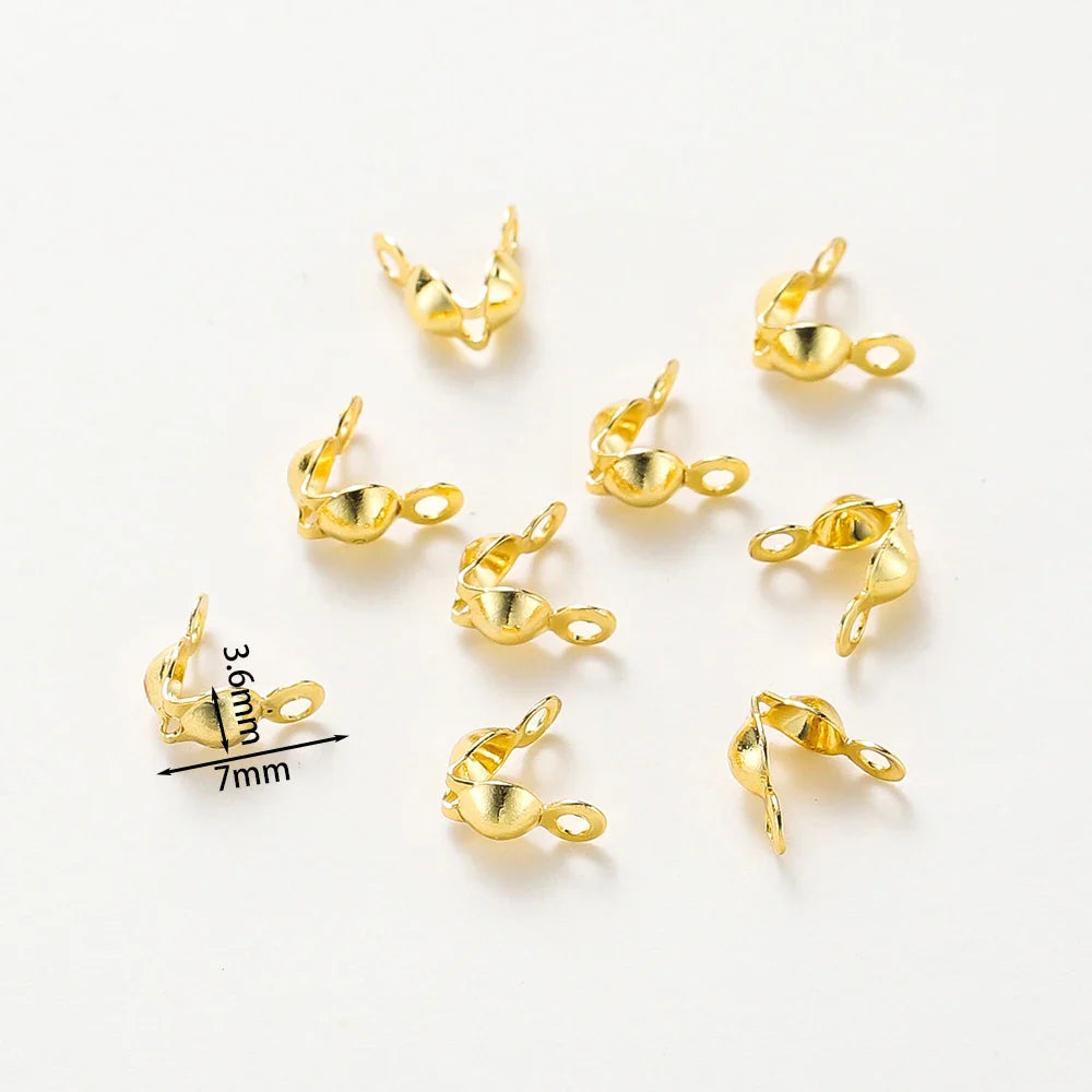 14K 18K Real Gold Plated Double Hole End Clasp Beads Open Cover Crimp Connector Beads For DIY Jewelry Making Necklace Component Vera Lux