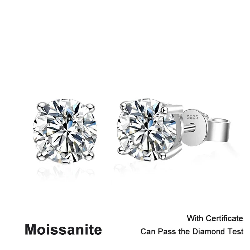 NeeTim 0.1ct-5ct D Moissanite Stud Earrings Lab Diamond 925 Sterling Silver with White Gold Plated Wedding Jewelry for Women Man Vera Lux