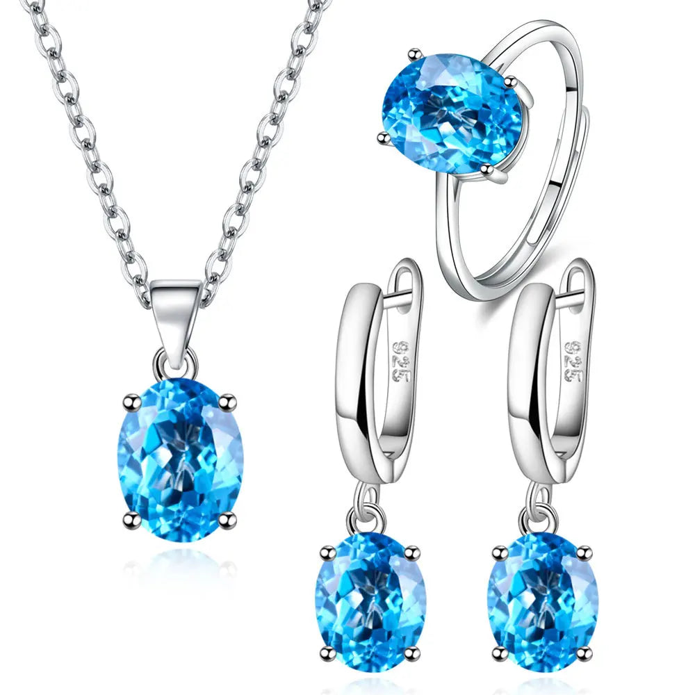925 Sterling Silver Elegant Women's Jewelry Sets Ellipse Zircon Ring Necklace Earrings Accessories Juwellery Argent 925 Vera Lux
