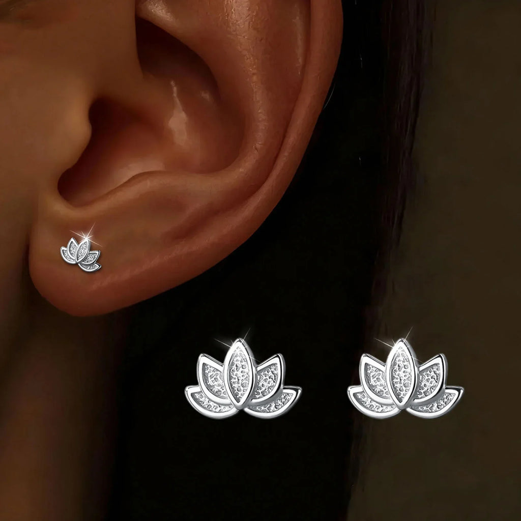 S925Silver Forest style lotus earrings, lotus earrings for women, simple, fresh, niche design, cute and artistic Vera Lux