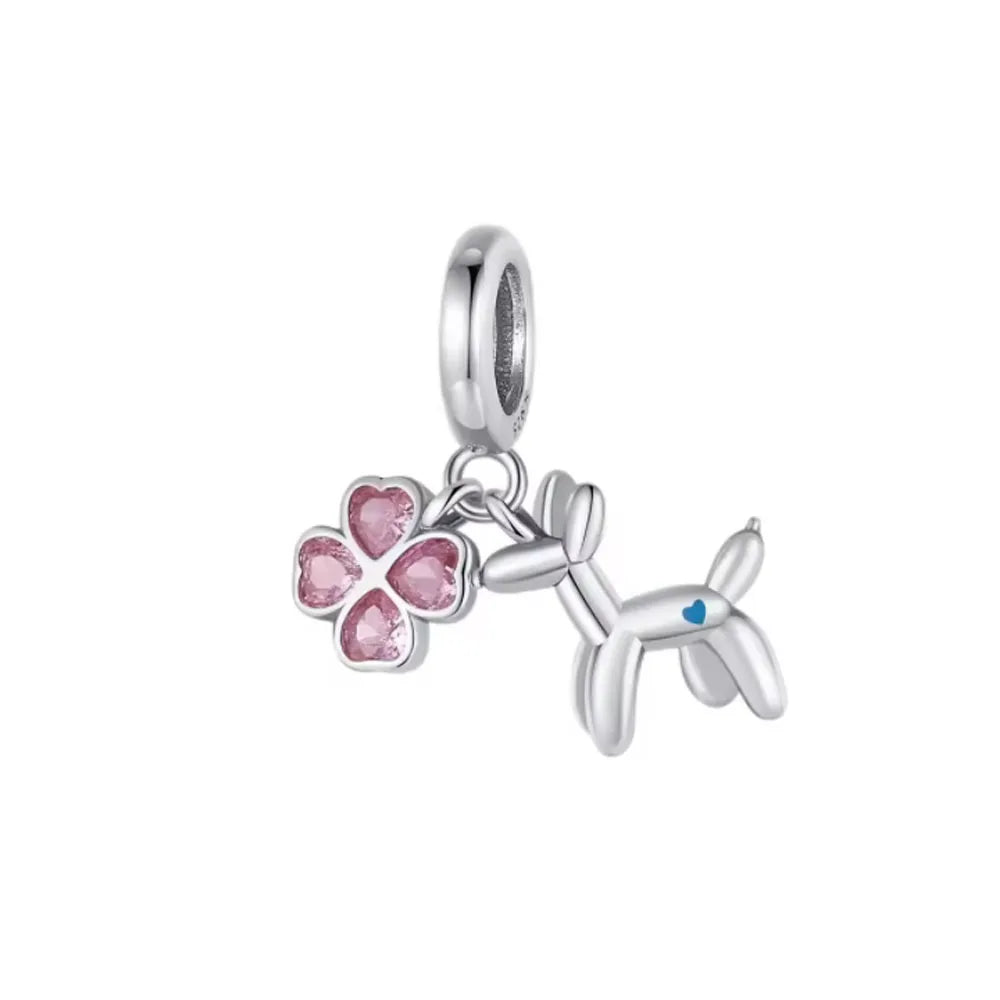 2026 Spring Pink Series Ballon Butterfly Flower Pendant Fit S925 European 925 Sterling Silver Bracelet Bangles Necklace Vera Lux