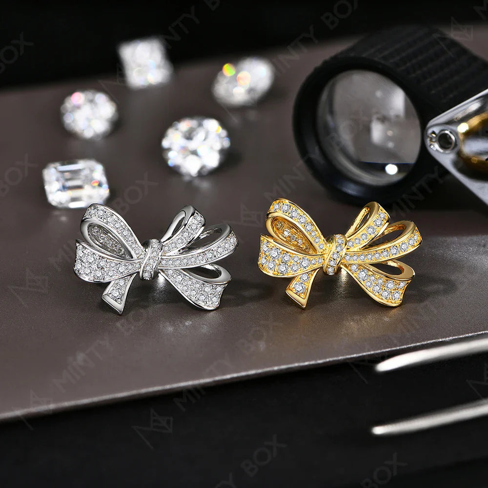 MINTYBOX S925 Sterling Silver Bowknot Lab Moissanite Engagement Ring for Women Luxury Diamond Rings Wedding Fine Jewelry Gift Vera Lux