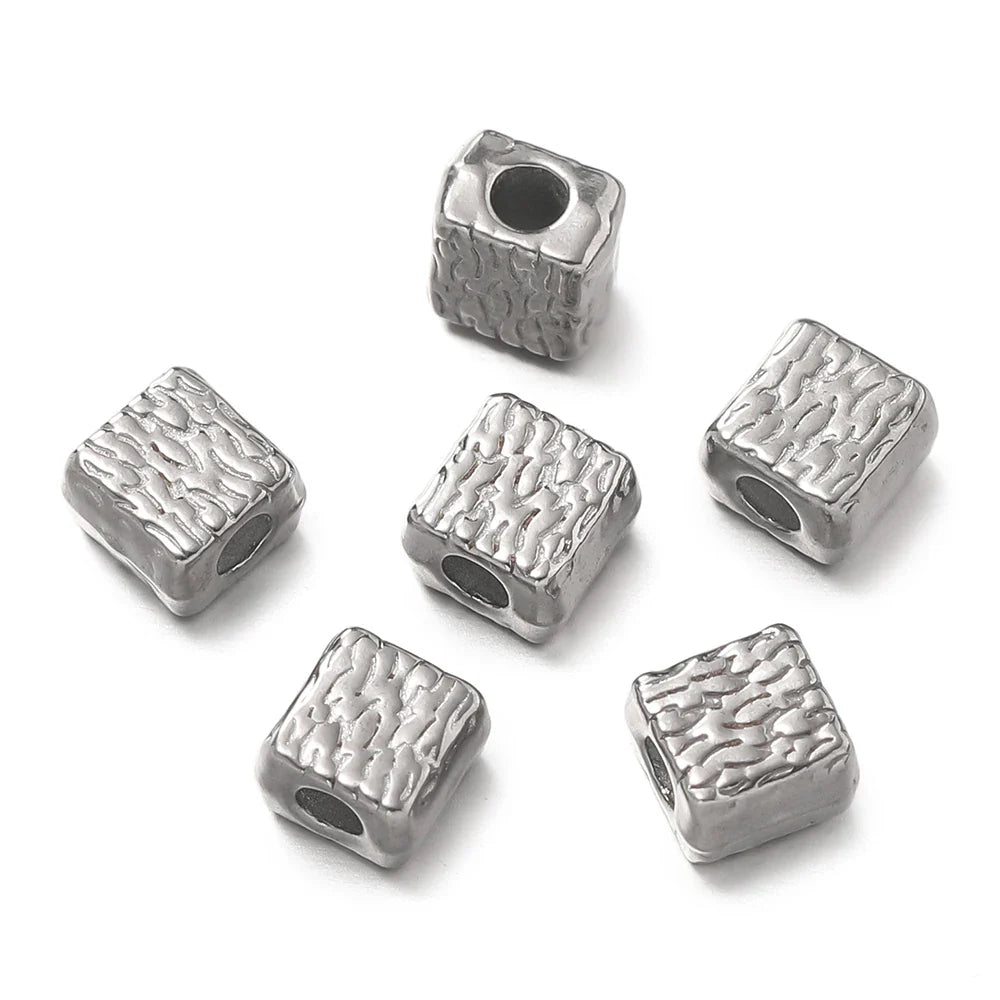 10Pcs/Pack Stainless Steel Various Shape Gold Steel Color Texture Spacer Beads for DIY Bracelet Jewelry Making Accessories Vera Lux