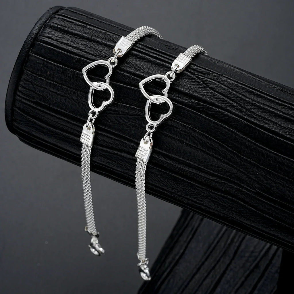 2 Pcs Set Love Heart Couple Bracelets for Women Men Silver Color Double Layer Matching Chain Bracelet Lover Jewelry Gift Vera Lux