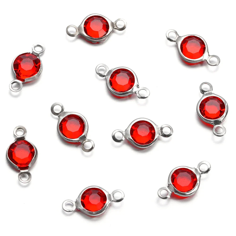 10pcs/lot Stainless Steel Crystal Round Double Ring Pendants for DIY Bracelet Necklace Beads Jewelry Making Accessories Vera Lux