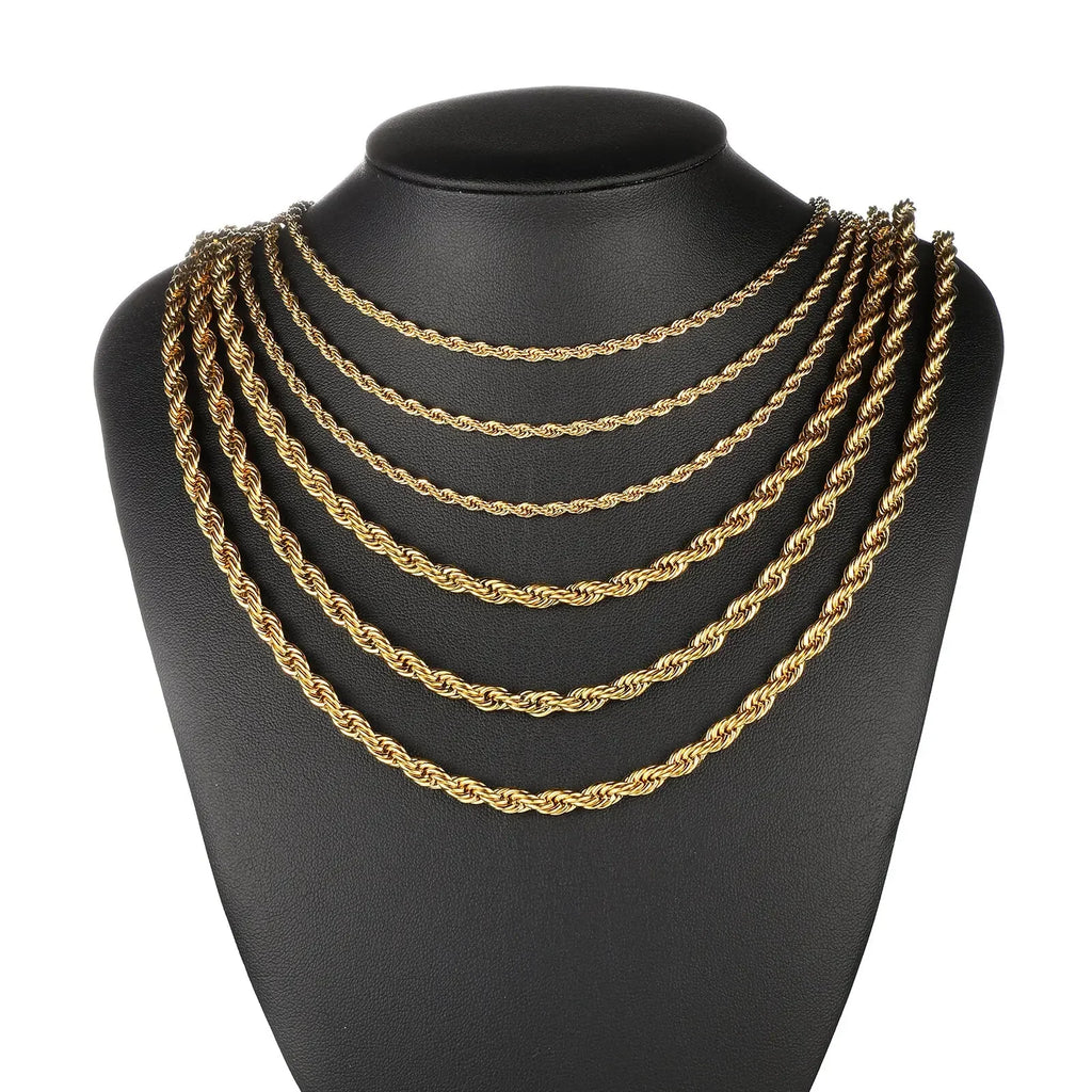 2-6MM Gold Color Twisted Rope Chain Necklace Stainless Steel Never Fade Waterproof Choker For Men Women Fashion Jewelry Vera Lux