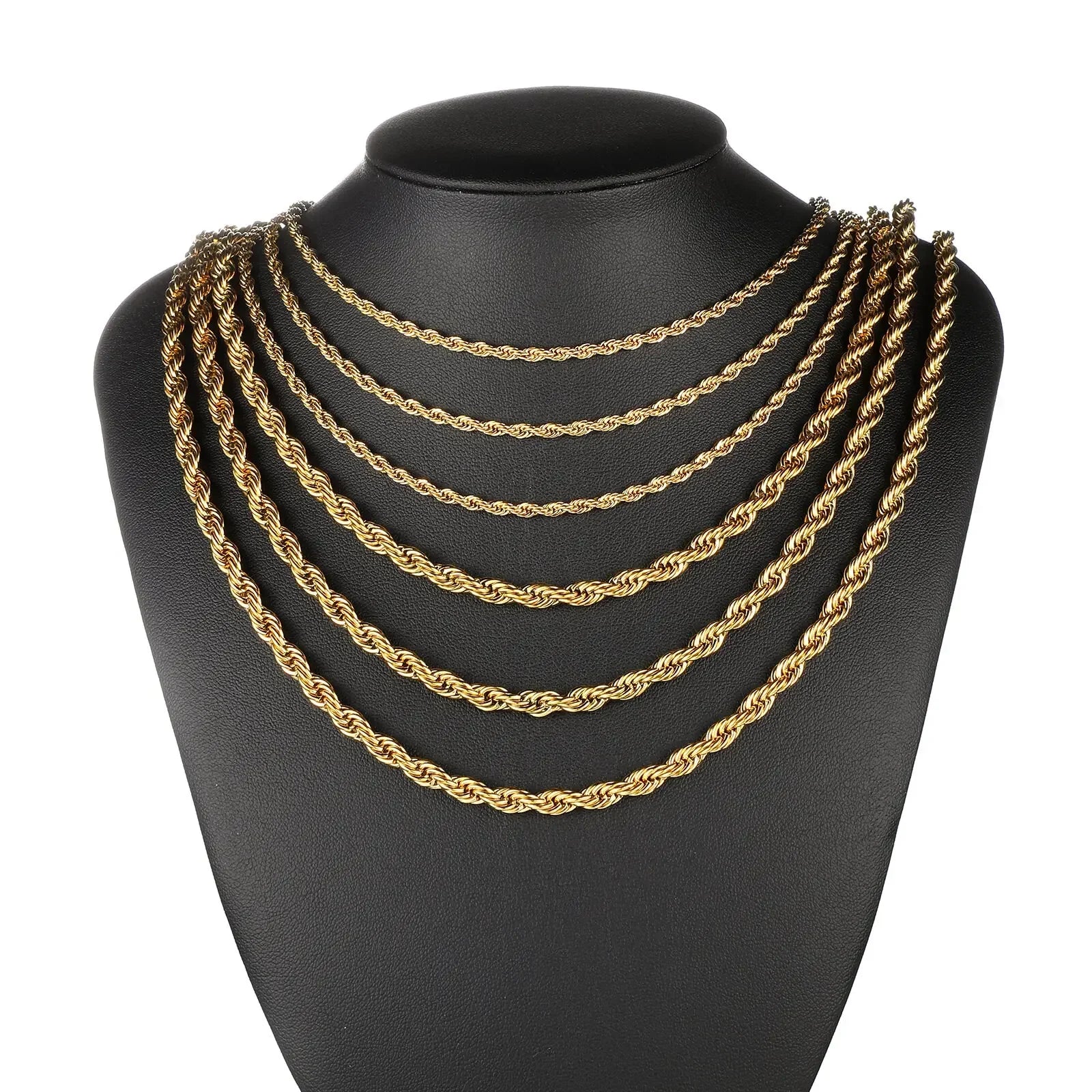 2-6MM Gold Color Twisted Rope Chain Necklace Stainless Steel Never Fade Waterproof Choker For Men Women Fashion Jewelry Vera Lux