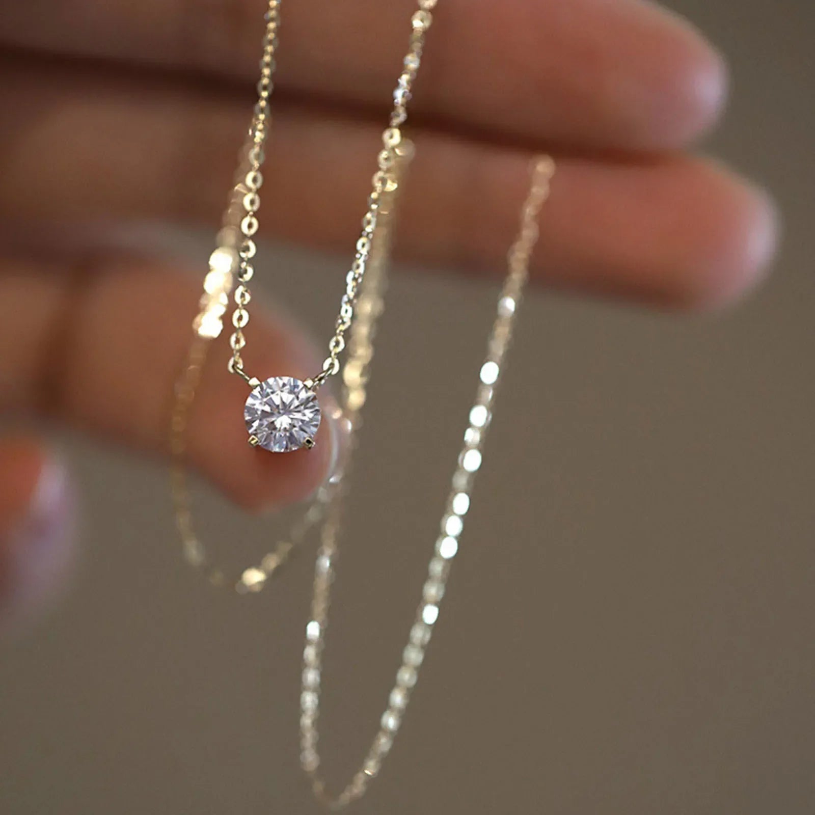 925 Sterling Silver 18k Gold Plated Necklace Versatile Single Sparkling Zircon Clavicle Chain for Women Wedding Jewelry Vera Lux