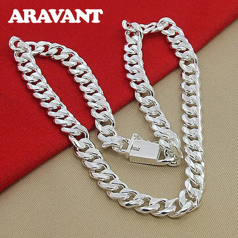 Aravant 925 Silver 10MM Necklace Bracelets Chain Set For Men Women Fashion Jewelry Vera Lux