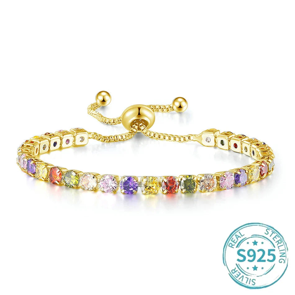 ALIZERO S925 Sterling Silver Bracelet Original Multicolor Zirconia Tennis Bracelets For Women Fashion Luxury Charm Jewelry Vera Lux