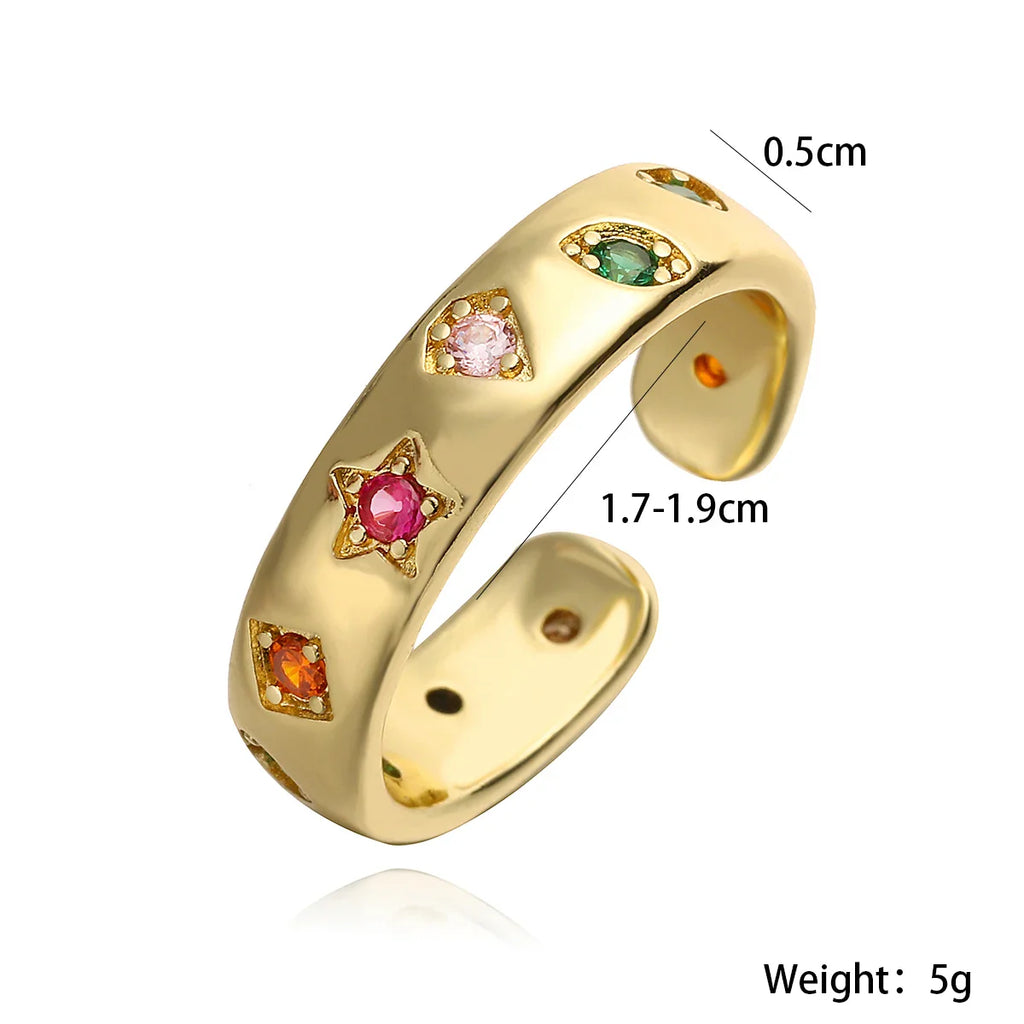 NEWBUY 2024 New Fashion Gold Color Colourful AAA CZ Zircon Inlay Jewelry Open Design Wedding Bands Rings For Women Girl Vera Lux