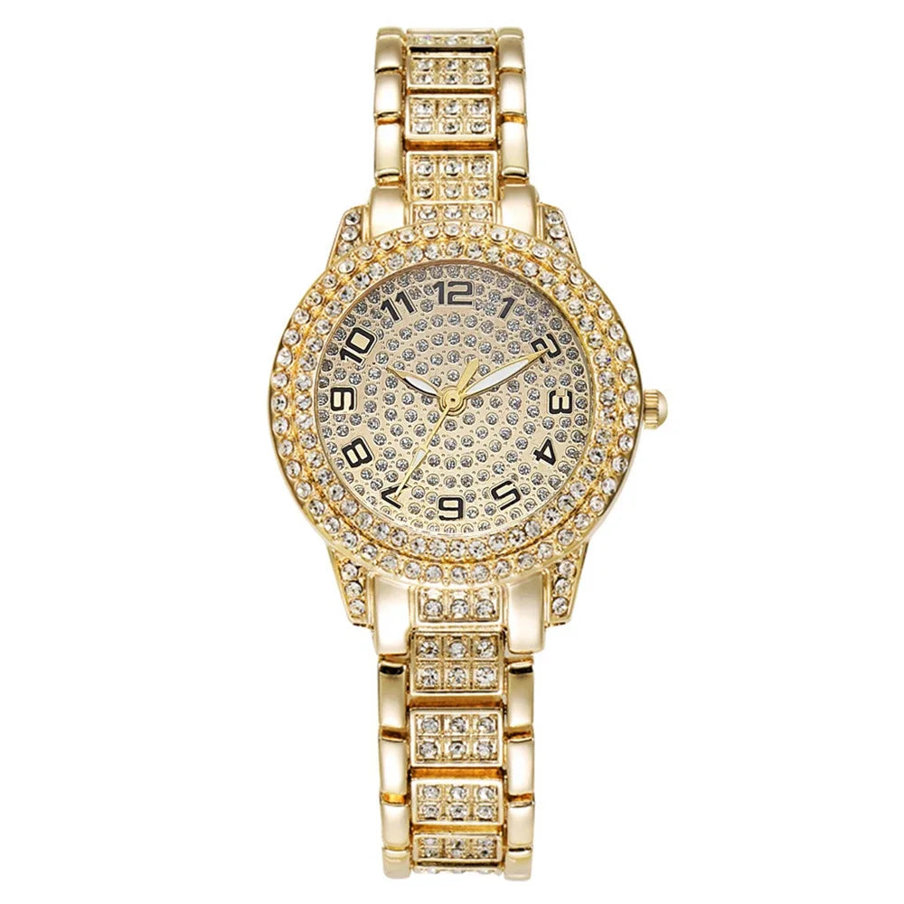 Luxury Women Gold Watch Fashion Ladies Quartz Diamond Wristwatch Elegant Female Bracelet Watches Set Reloj Mujer Vera Lux