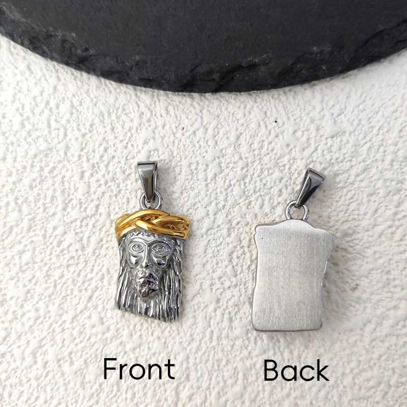 18K Gold Plated Crown Stainless Steel Jesus Headpiece Pendant Perfect Religious Gift for Baptism and Christmas Vera Lux