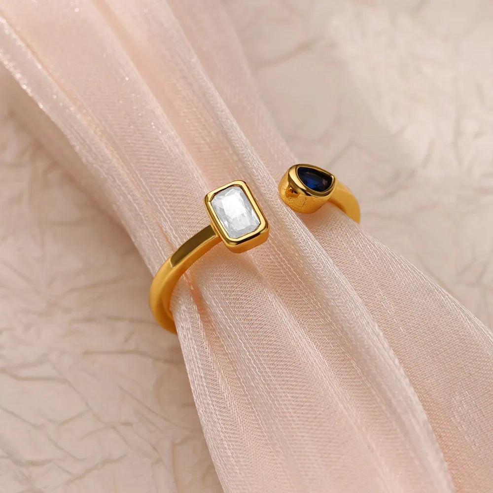 Zircon Square Drop Rings For Women Stainless Steel Gold Color Geometric Ring Wedding Engagement Christmas Jewelry Gift Vera Lux