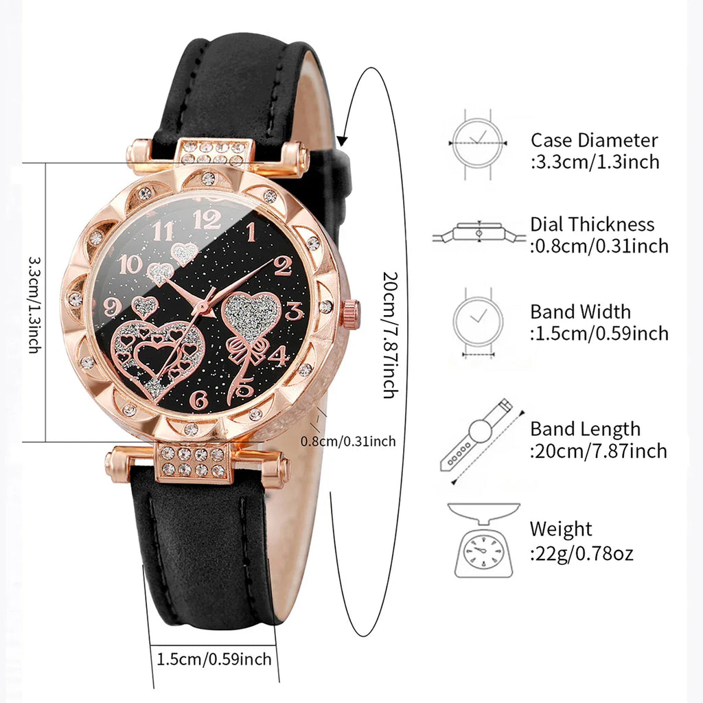4PCS/Set Women's Watches Fashion Rhinestone Ladies Quartz Watch Leather Band Wristwatches Bracelets Set（Without Box） Vera Lux