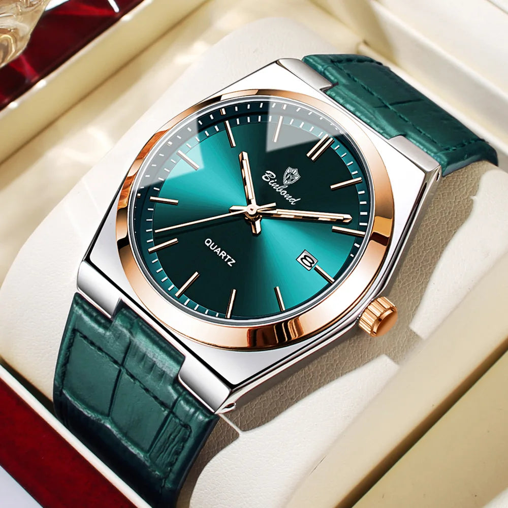 New Leather Casual Business Gold Clock Men Luxury Watch Automatic Watches Mens Fashion Quartz Wristwatches Gifts Reloj Hombre Vera Lux