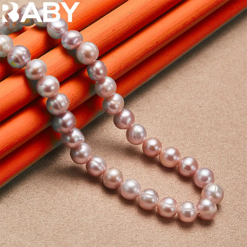 URBABY 925 Sterling Silver 40-50cm White&Pink&Purple Pearl Necklace For Women Charm Trend Birthday Gifts Fashion Party Vera Lux
