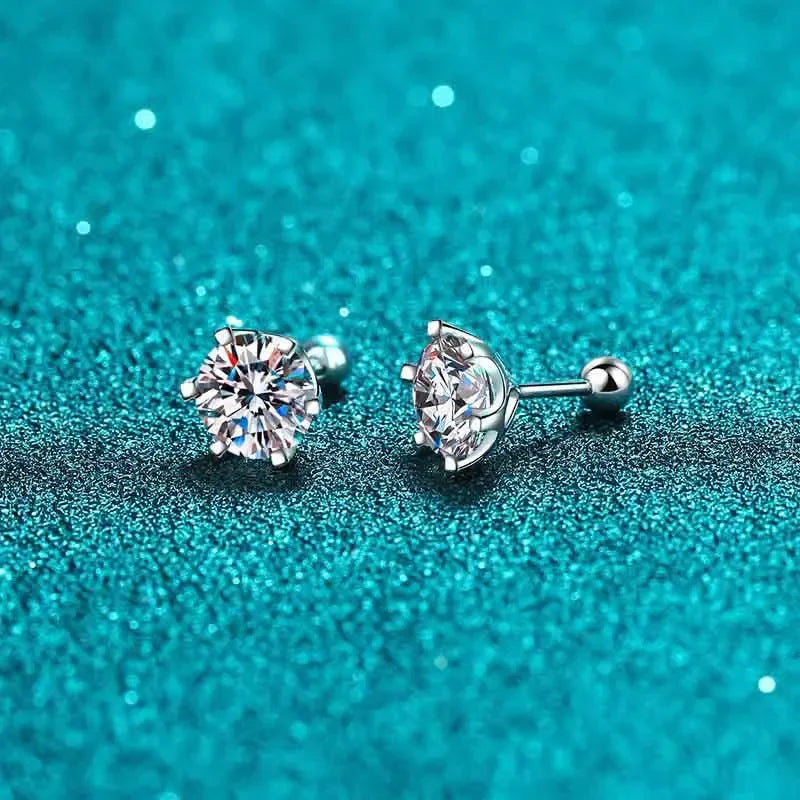 NeeTim 8mm 2 Carat Moissanite Stud Earrings For Women Screw Thread Ear Studs 925 Sterling Silver Fine Jewelry Pass Diamond Test Vera Lux