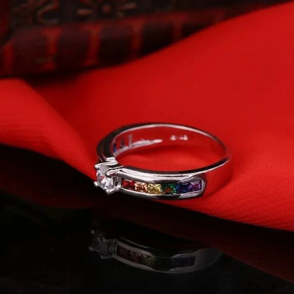 Real 100% 925 Sterling Silver Color Rainbow Cubic Zircon Rings For Women Wedding Lovely Engagement Proposal Ring Accessory Vera Lux