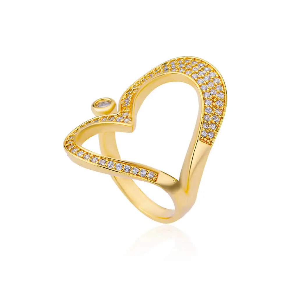 Stainless Steel Heart Rings For Women Gold Color CZ Crystal Zircon Open Finger Ring Wedding Aesthetic Jewerly Gift anillos Vera Lux