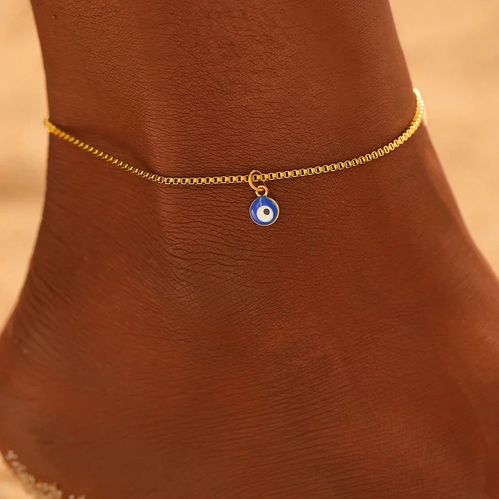 Stainless Steel anklet New personalized design Designs Acrylic Blue Eye Pendant subtlety anklet For Women Jewelry Party Gifts Vera Lux