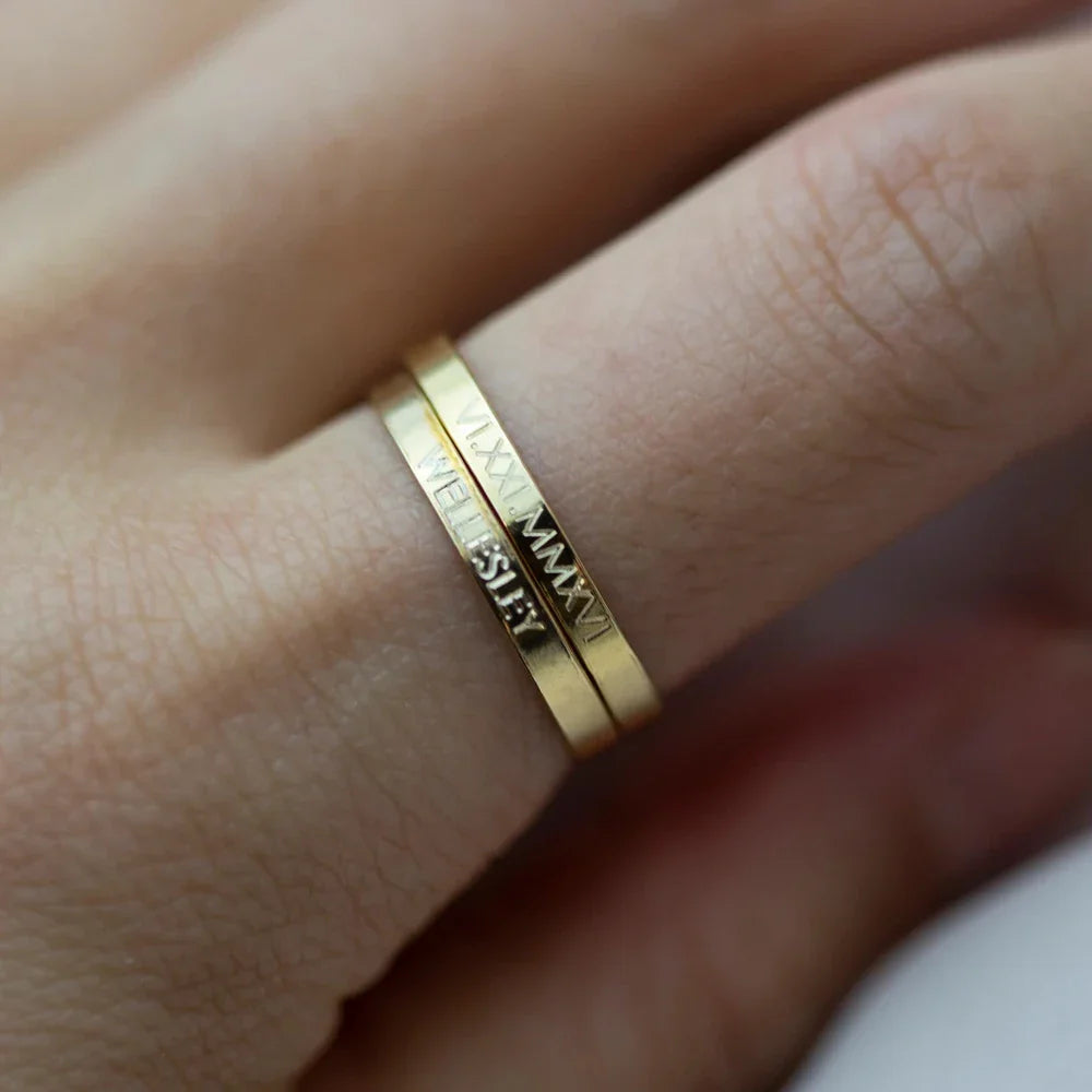 COOLTIME Personalized Custom Ring For Women Men Stainless Steel Gold Color Engrave Name Rings For Lover Jewelry Family Gifts Vera Lux
