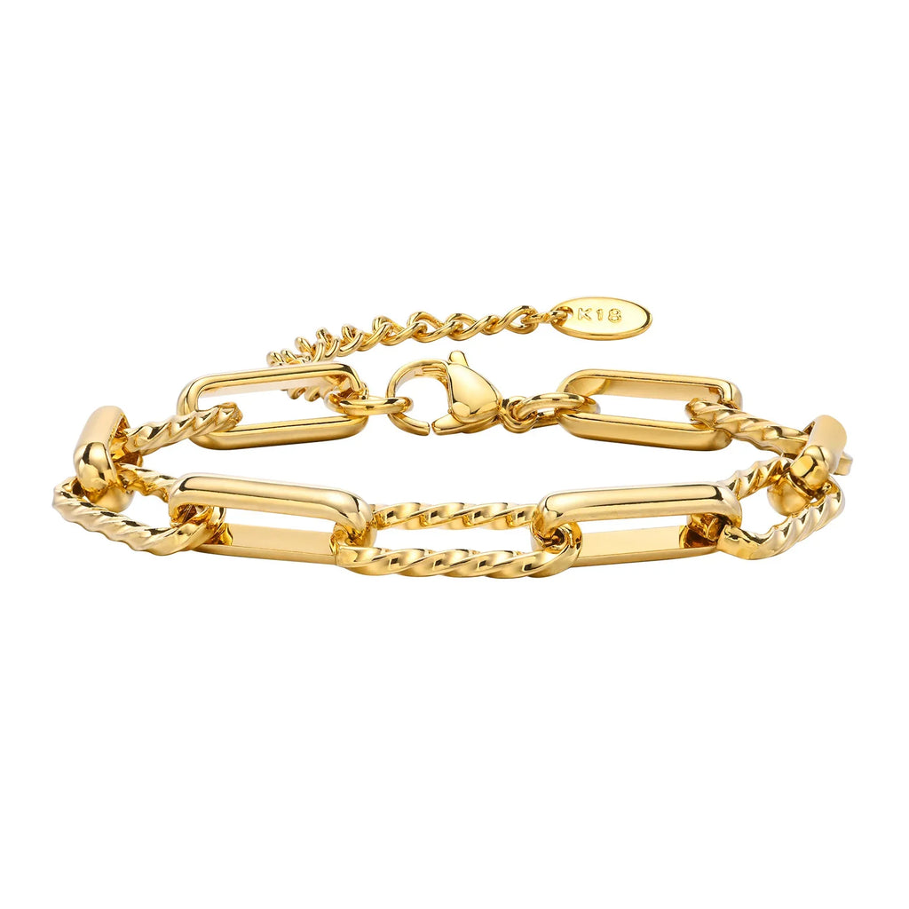 Women Stainless Steel Chain Bracelet,18K Gold Plated Twist Paperclip Adjustable Link Bracelet,Chunky Stackable Layered Jewelry Vera Lux