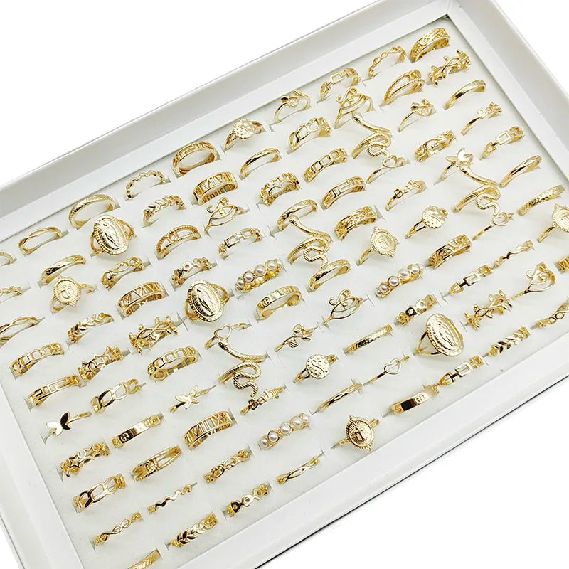 30pc/Lot Gold Color Finger Rings For Girls New Love Snake Animal Butterfly Cutout Star Pearl Thin Joint Ring Party Jewelry Women Vera Lux