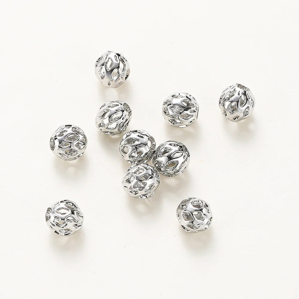20pcs/bag 4mm 5mm 6mm 18K Gold Plated Hollow Round Spacer Bead Brass Charm Bracelet Beading For DIY Jewelry Making Accessories Vera Lux