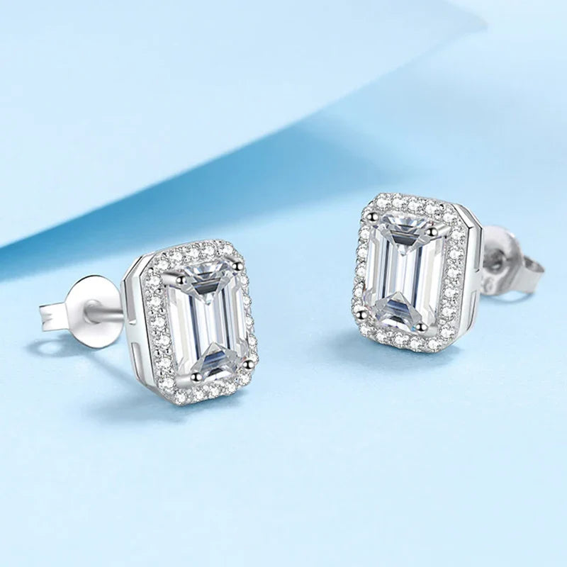 NeeTim 0.5CT 1CT 2CT Emerald Cut Moissanite Stud Earrings for Women Radiant Cut Bridal Classic Studs Jewelry S925 Silver Earring Vera Lux