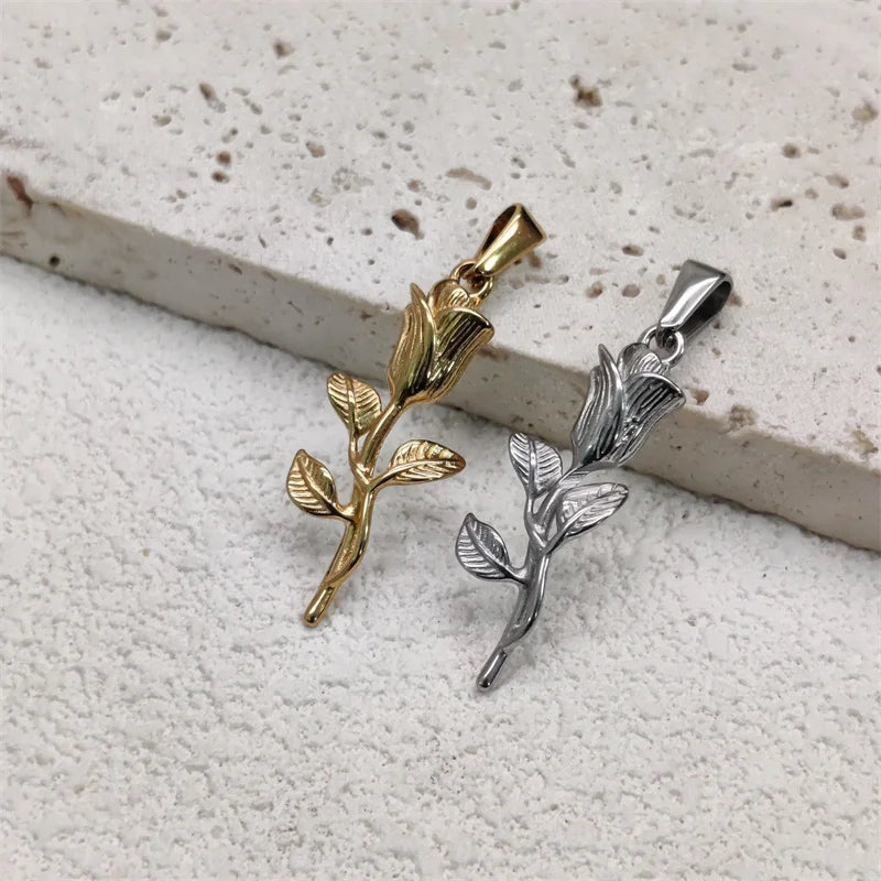 Vintage Summer Accessories Stainless Steel Pendant Necklaces Women's Jewelry Rose Pendant Necklace Charms Vera Lux