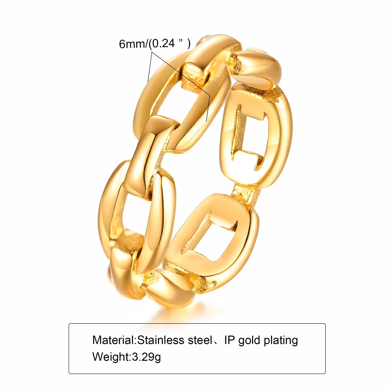 6mm Thick Chunky Chain Ring Cuban Curb Link Stainless Steel Stylish Ring for Women Girls Vera Lux