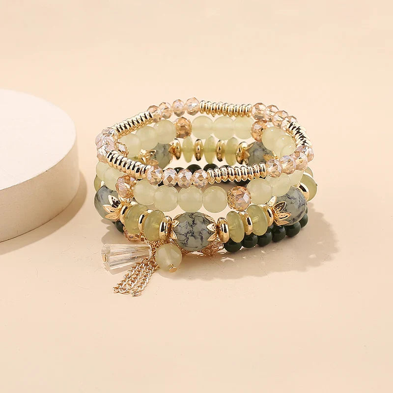4Pcs New Tassel Charm Beads Bracelet Set For Women Colorful   Glass Beaded Chain Bangle Female Bohemian Jewelry Vera Lux