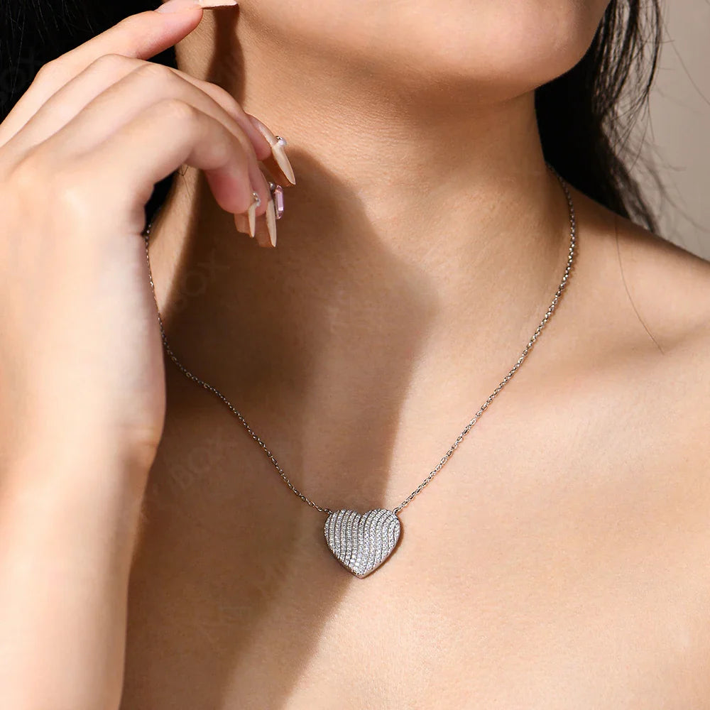 MINTYBOX 18K White Gold Plated Heart Shaped Diamond Pendant S925 Silver Moissanite Adjustable Necklace Jewelry Gift for Her Vera Lux
