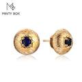 MINTYBOX Lab Sapphire Stud Earrings For Women S925 Sterling Silver Vintage Round Button Wedding Luxury Engagement Fine Jewelry Vera Lux