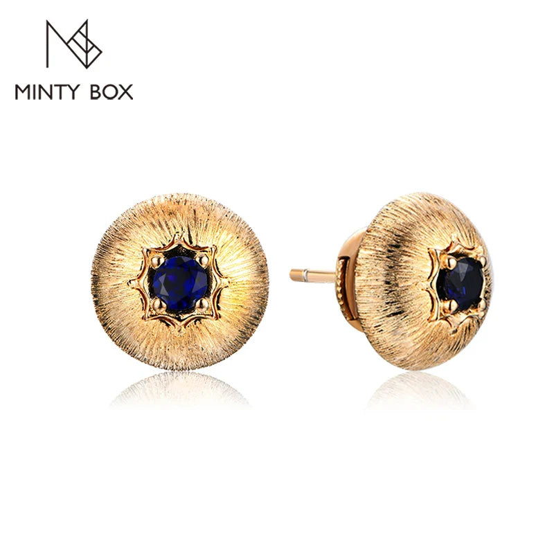 MINTYBOX Lab Sapphire Stud Earrings For Women S925 Sterling Silver Vintage Round Button Wedding Luxury Engagement Fine Jewelry Vera Lux
