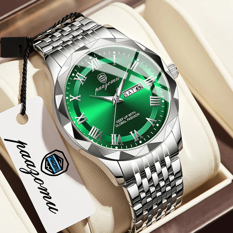 PAAZOMU Top Original Men Watch Waterproof Luminous Date Rectangle Man Wristwatch Mesh Stainless Steel Men's Quartz Watches Male Vera Lux