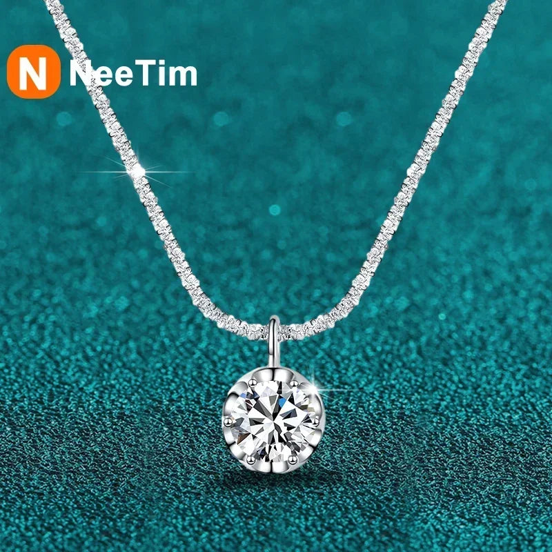 NeeTim 2ct Moissanite Necklace Pendant S925 Sterling Silver  Party Wedding Lab Dimond Gem Necklaces For Women with Certificate Vera Lux