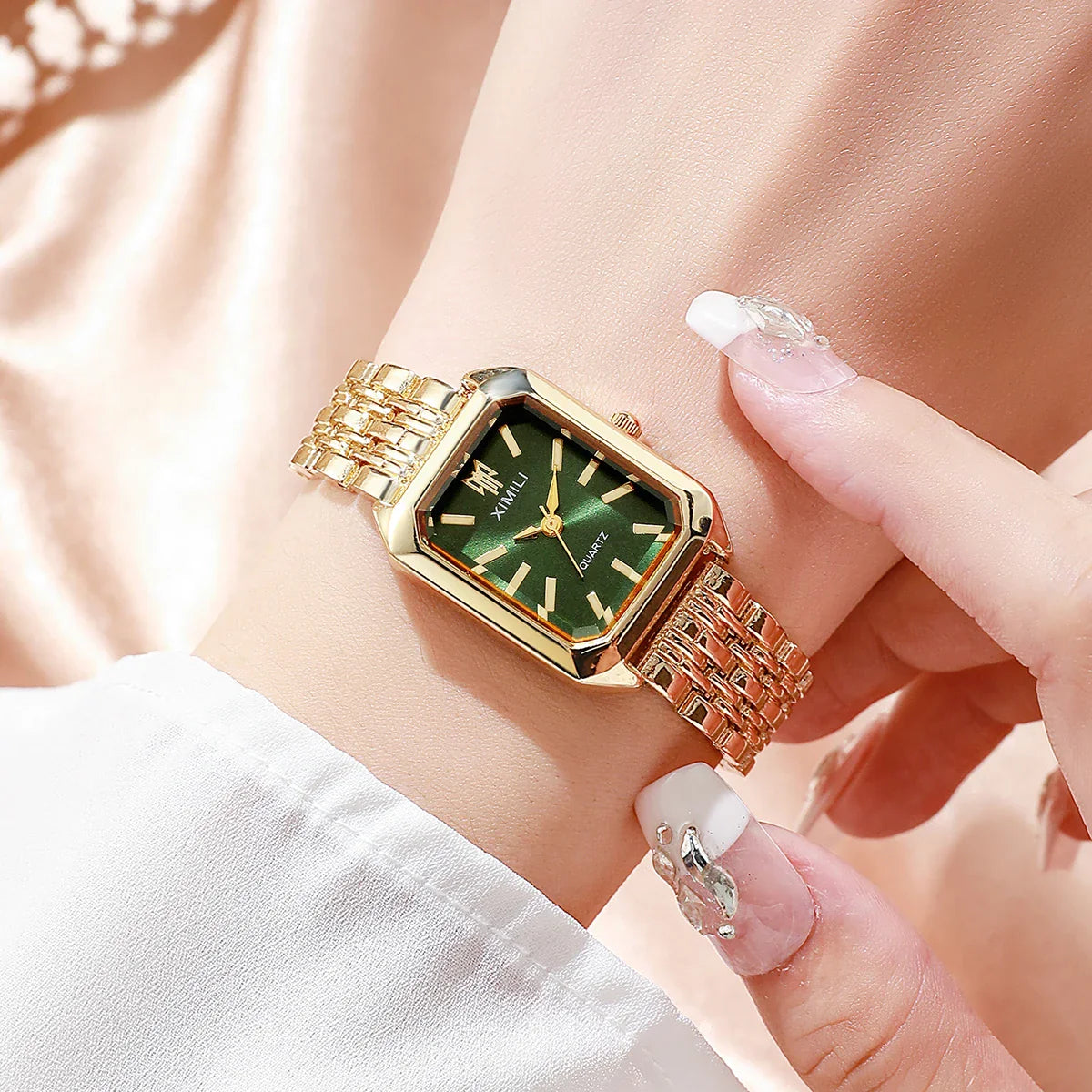 1/2/4PCS  Elegant Rectangle Woman Quartz Watch Luxury Stainless Steel Band Ladies Wristwatches Reloj Mujer（Without Box） Vera Lux