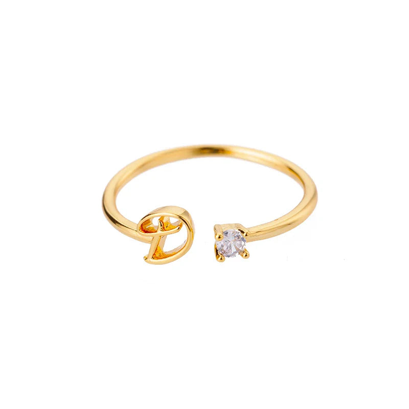 Zircon Tiny Initial Letter Rings For Women Stainless Steel A-Z Letters Adjustable Ring Female Christmas Aesthetic Jewelry Gift Vera Lux