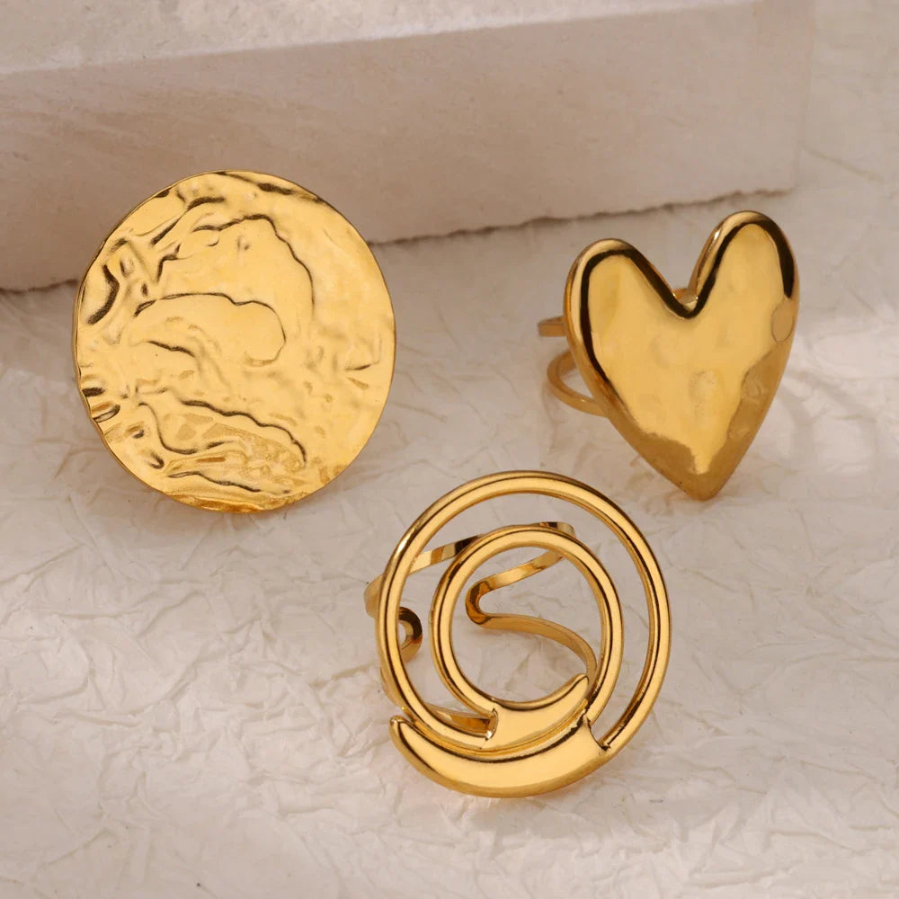 Double Heart Rings For Women Gold Color Stainless Steel Open Adjustable Ring Female Fashion Party Wedding Aesthetic Jewelry Gift Vera Lux