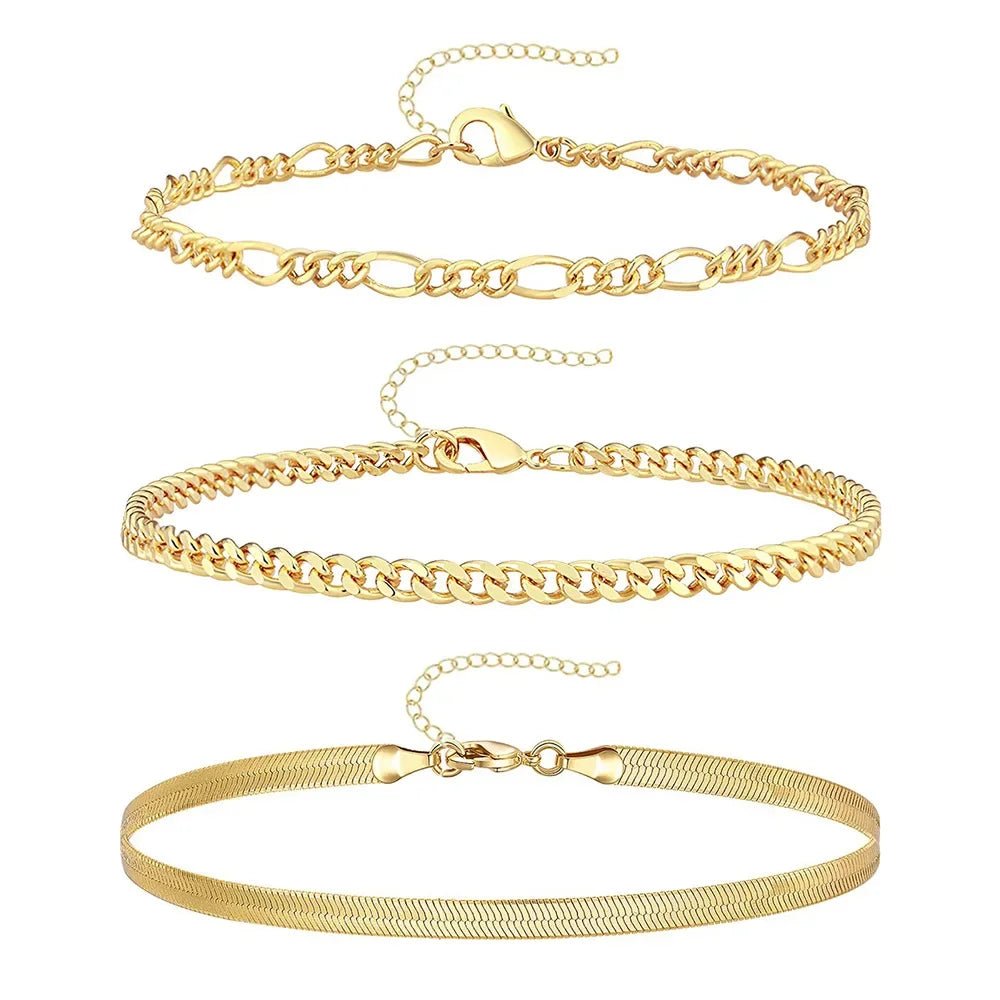 3Pcs Stainless Steel Beach Anklet Set For Women Waterproof Snake Twisted Rope Chain On Foot Jewelry Girls Summer Ankle Bracelet Vera Lux