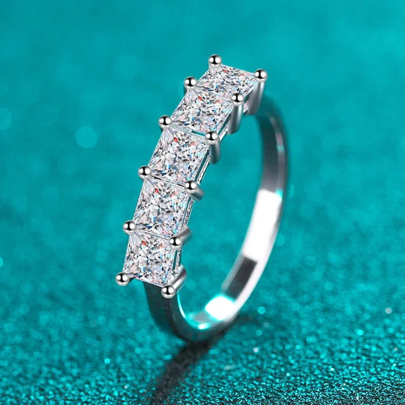 NeeTim Full D Color Princess Cut Moissanite Diamond Rings for Women S925 Sterling Silver Wedding Engagement Party Band Ring Vera Lux