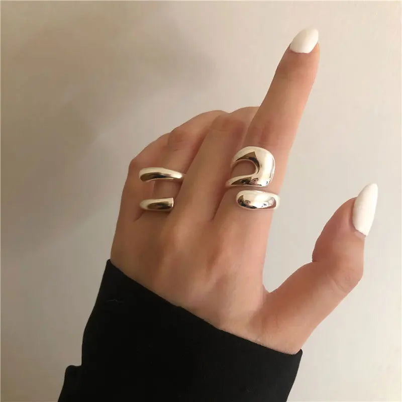 925 Sterling Silver Geometry Irregular Simple Open Ring For Women Wedding Luxury Fine Jewelry Gift Female Wholesale Jewellery Vera Lux