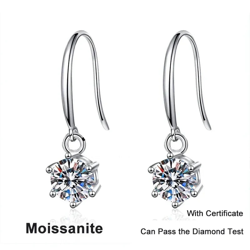 NeeTim 1ct 6.5mm Moissanite Droop Earrings for Women Original Wedding Chrismas Gift S925 Sterling Silver Hoop Earring Wholesale Vera Lux