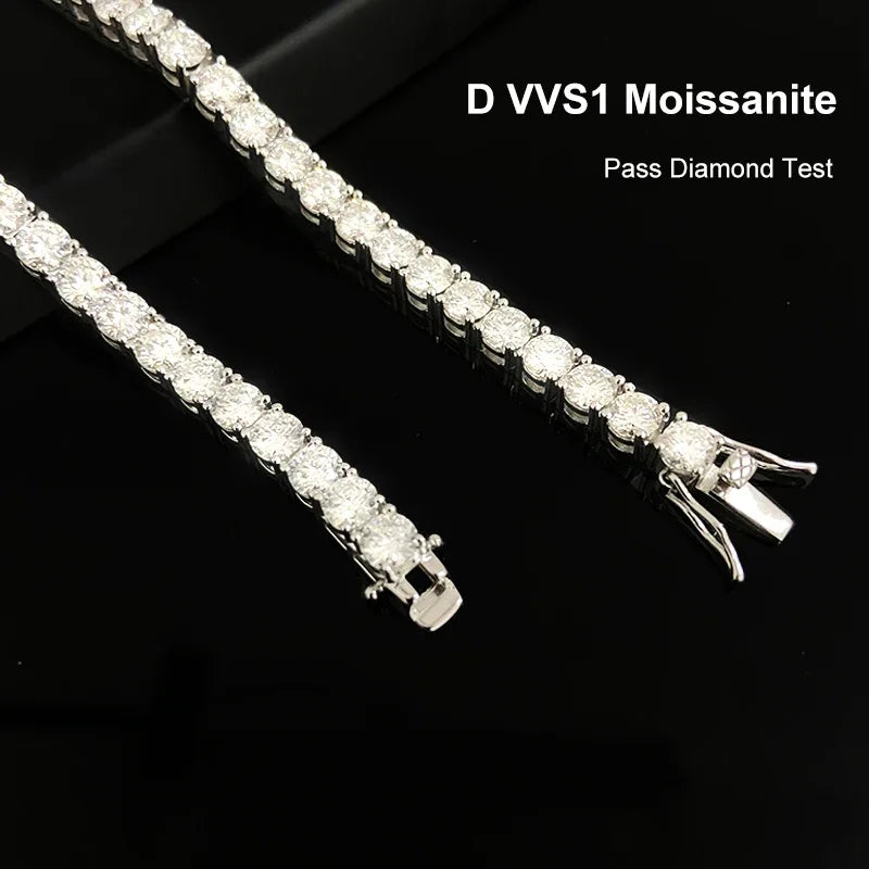 NeeTim 3mm 4mm 5mm Moissanite Tennis Bracelet Full Diamond 925 Sterling Silver with Gold Plated Bracelets For Women Men Vera Lux