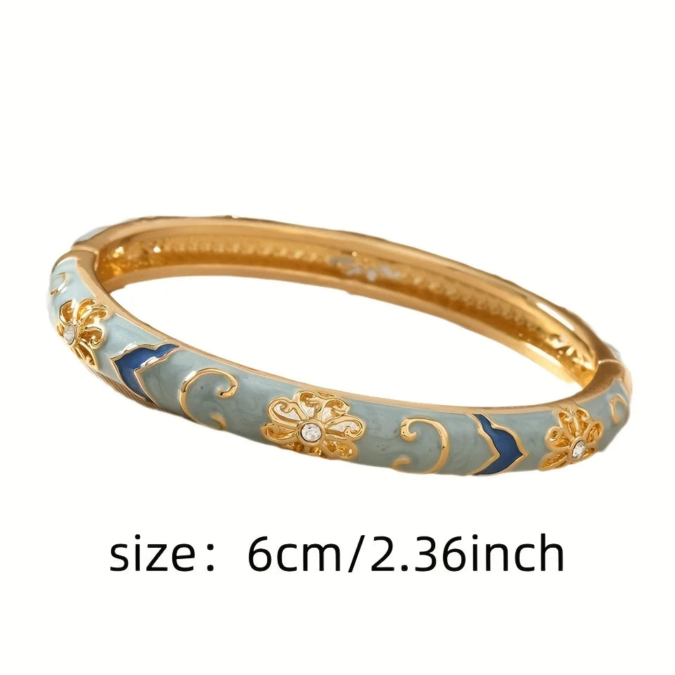 1pcs Chinese Retro Style Bracelet Enamel Blue And White Porcelain Element Women's Bracelet Exquisite Elegant Ladies' jewelry Vera Lux