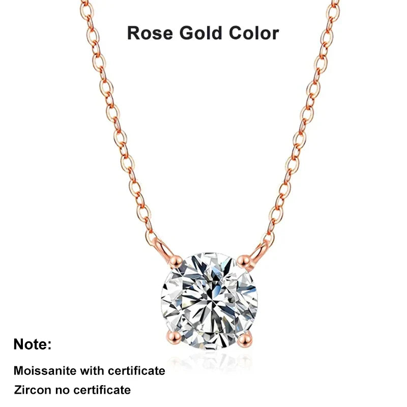 NeeTim 1ct 2ct 3ct 5ct D VVS1 Moissanite Necklace for Women Sterling Silver 925 with Yellow Rose Gold Plated Lab Diamond Pendant Vera Lux