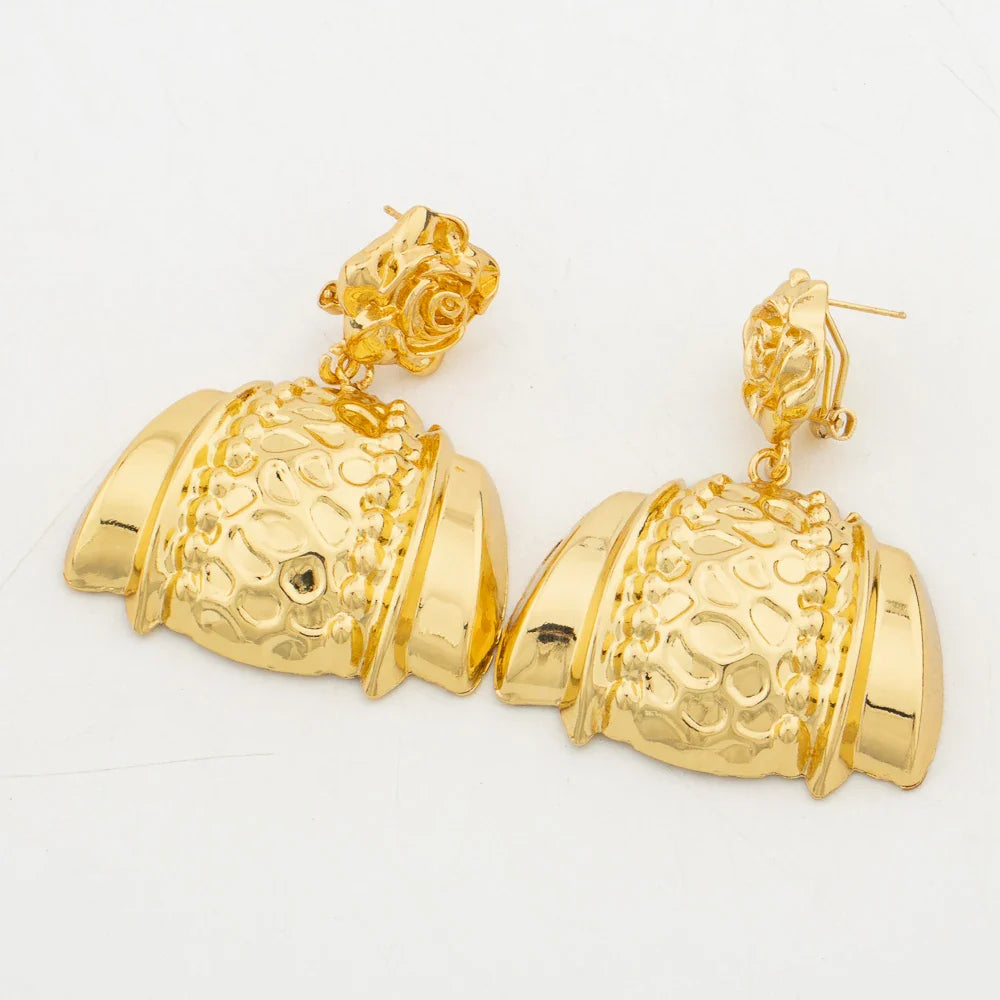 Africa Necklace Earrings Jewelry Set for Women Gold Color Metal Dubai Big Exaggerated Hoop Earrings Punk Jewelry Accessories Vera Lux